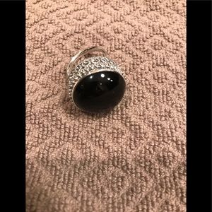 Silver and onyx ring